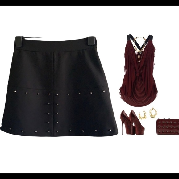 ZARA Black Mini Mod Boxy Studded Skirt Size M - Picture 13 of 13